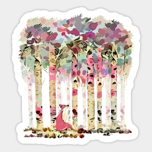 Tree Forest and fox watercolor effect Sticker